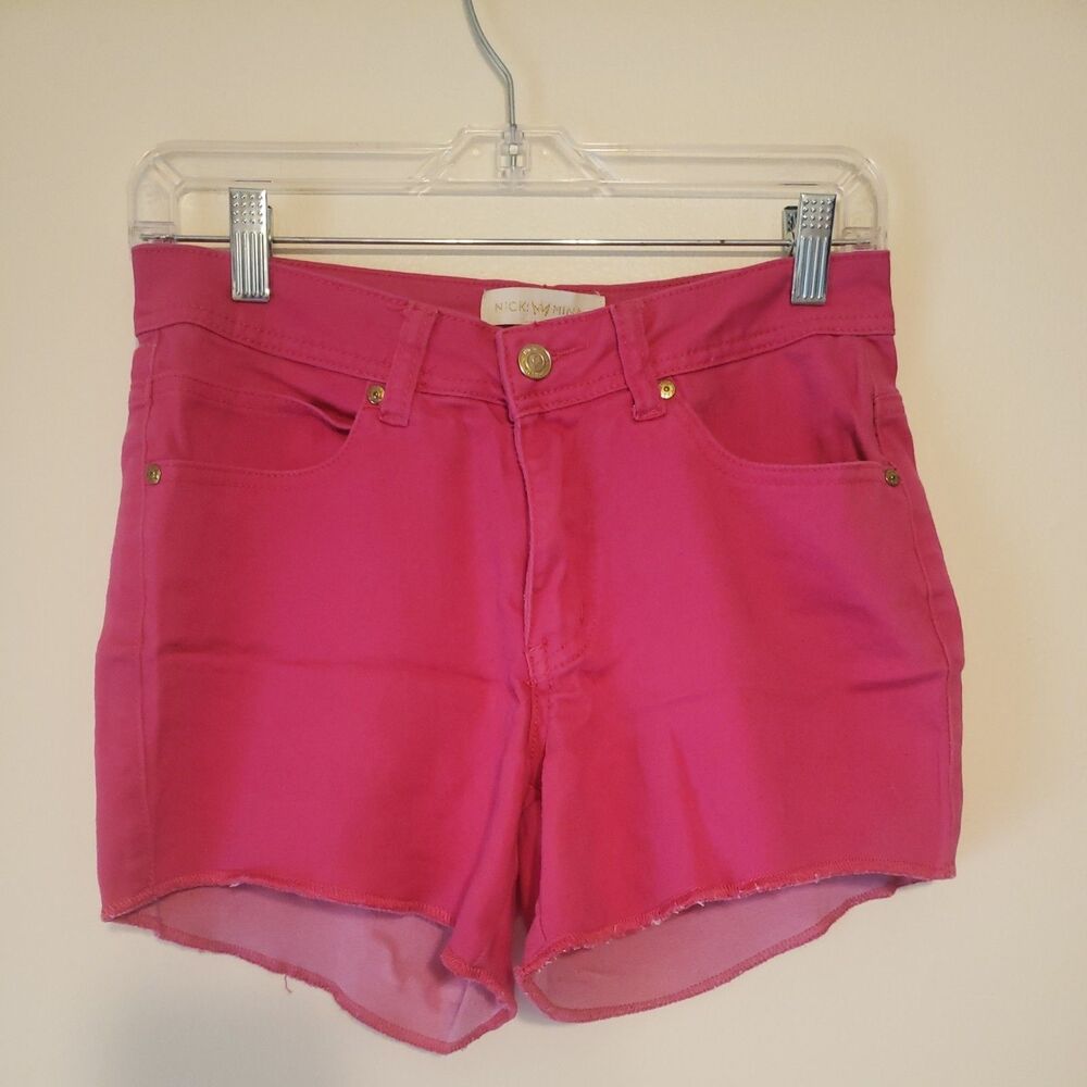 Nicki Minaj Hot Pink Denim Shorts Mid Rise Size 5/6 Studded Logo on Back Pocket